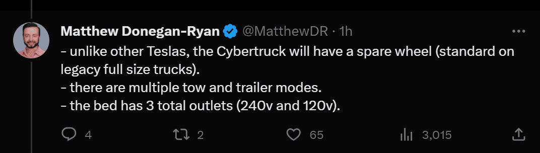 Tesla Cybertruck Rumor: Person who test drove Cybertruck confirms 240V, powered frunk, and more Screenshot 2023-10-04 195114