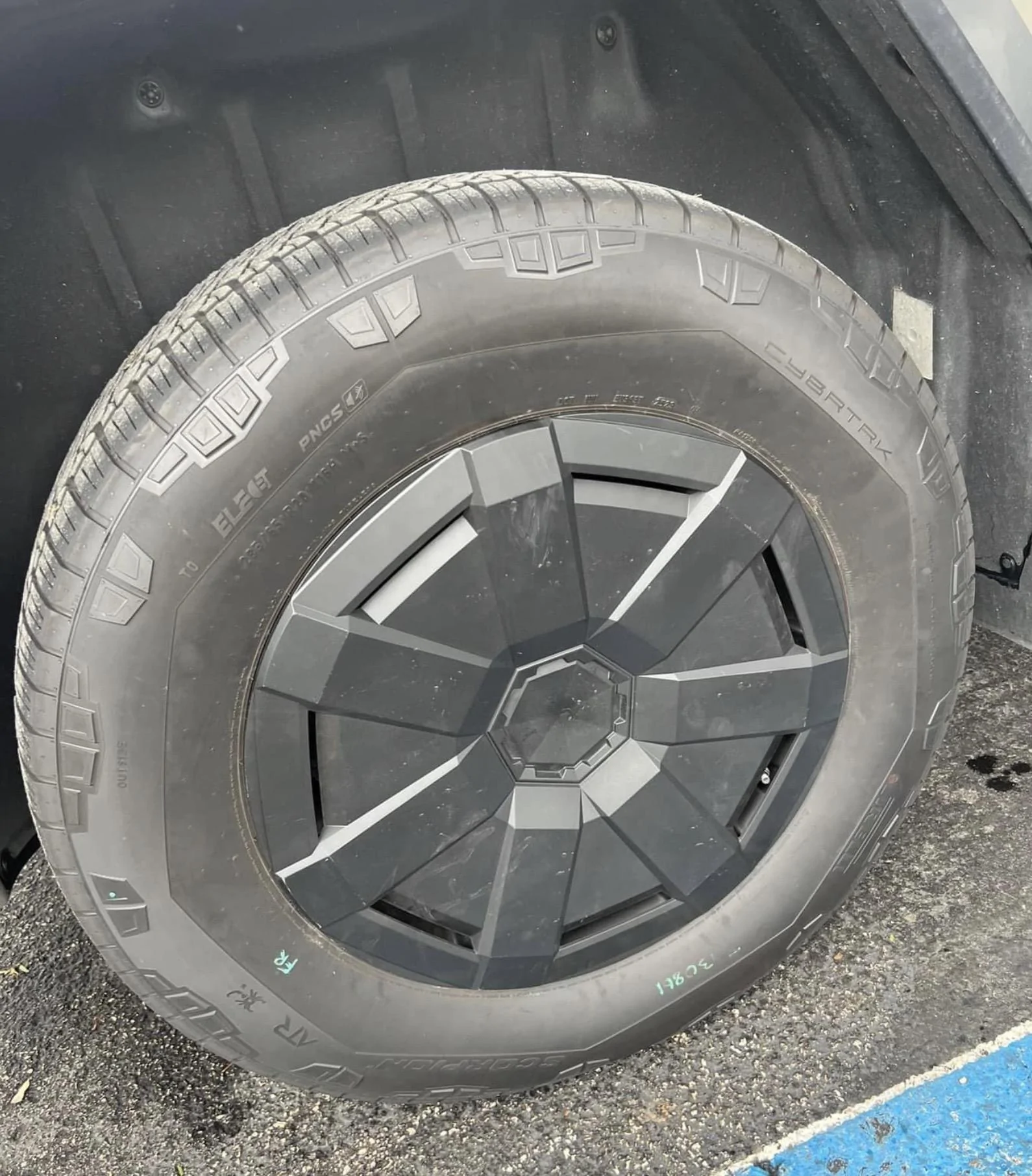 Tesla Cybertruck Cybertruck with Smaller Street Tires + New Wheel Covers spotted [Video Added] Screenshot 2023-10-12 at 11.11.40 AM
