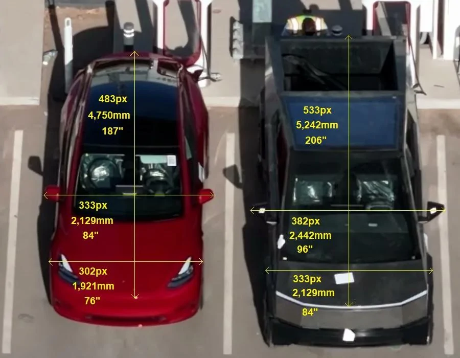 Tesla Cybertruck Cybertruck width ~78" inch / bumper = 72" inch. Got dimensions w/ my measurement tape! 📏 🤣 69E559A2-97AD-4267-9EFE-ED41F9B13D42