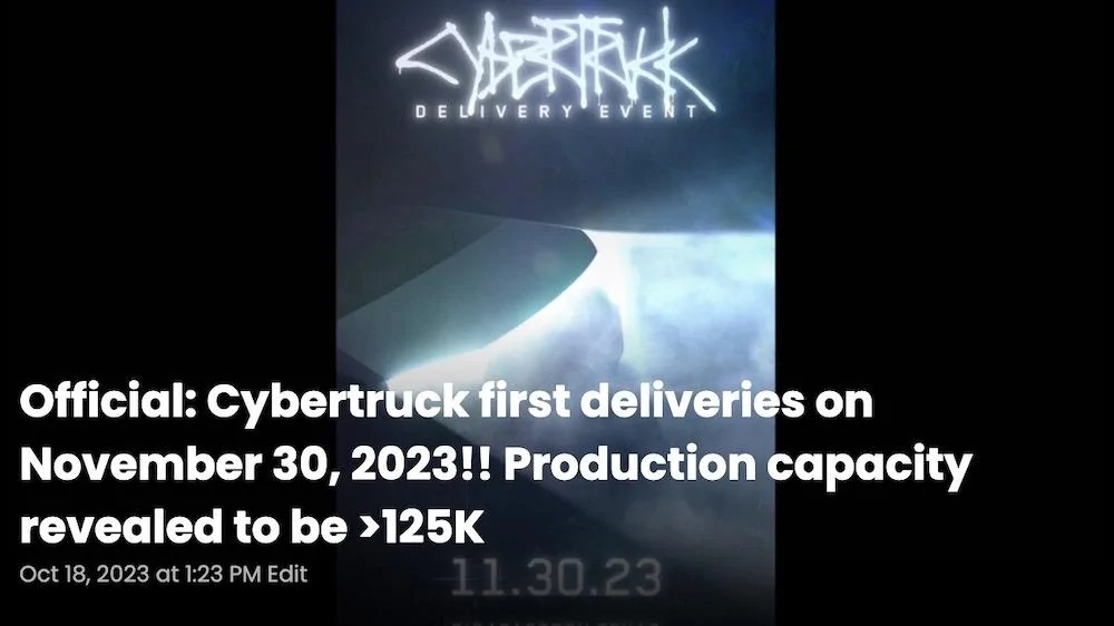 Tesla Cybertruck No Cybertruck Side Sails, for sure Screenshot 2023-10-18 at 1.37.11 PM