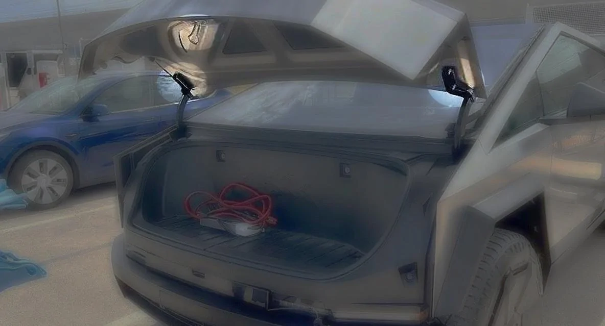 Tesla Cybertruck Bed Rack Accessory part closeup looks CT-Frunk
