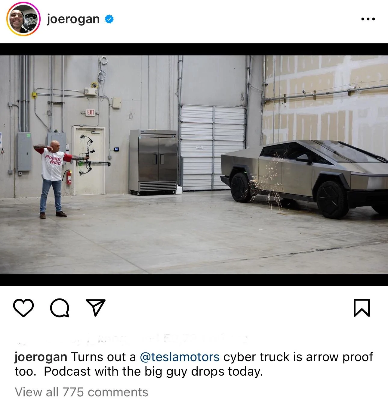 Tesla Cybertruck Joe Rogan shoots arrow at Cybertruck in teaser of Elon Musk's podcast appearance today (More Cybertruck News?) IMG_0070