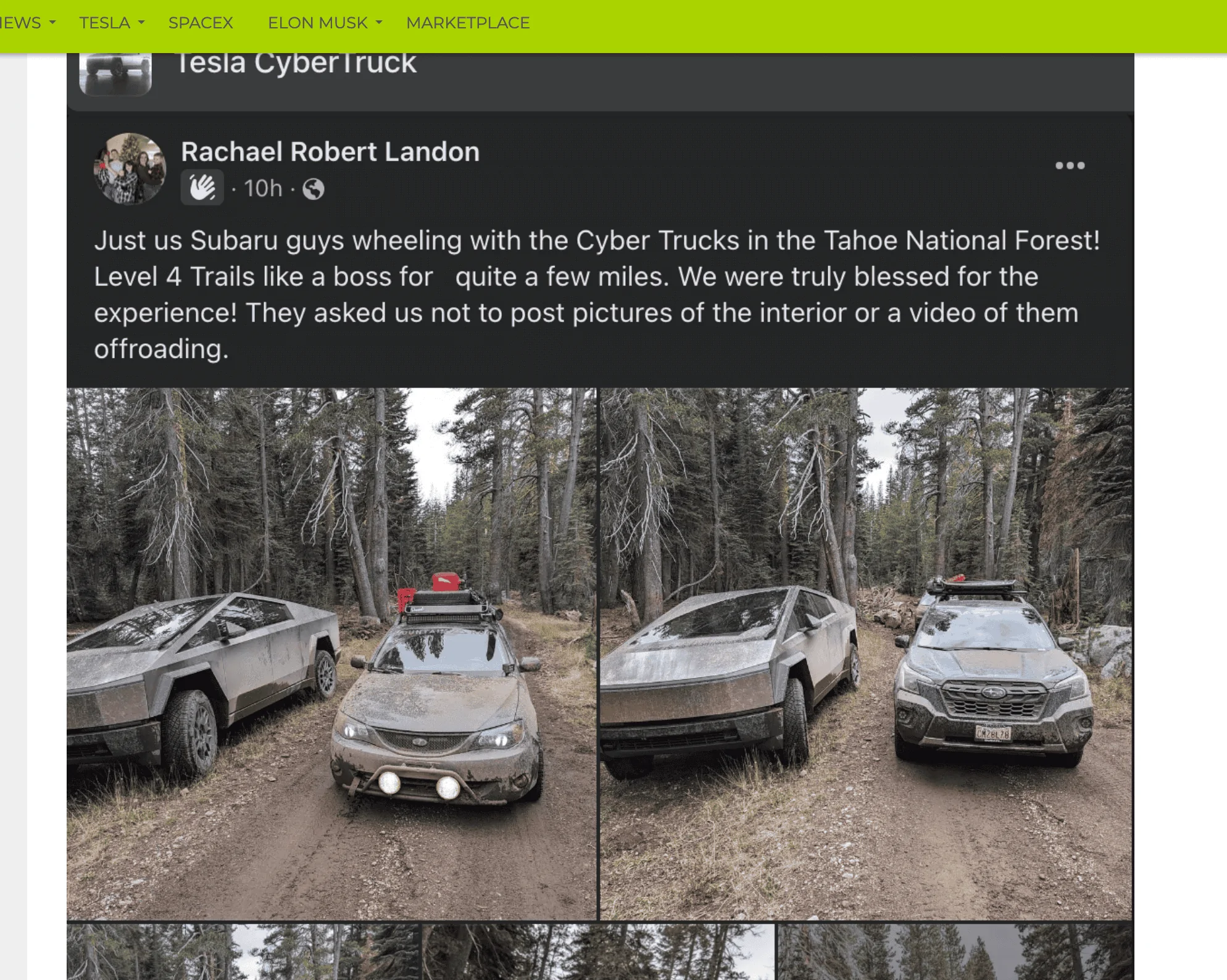 Tesla Cybertruck Cybertruck offroad tested on mud trails Screenshot 2023-11-06 at 10-34-00 Muddy Tesla Cybertruck duo reported off-roading in Tahoe Na