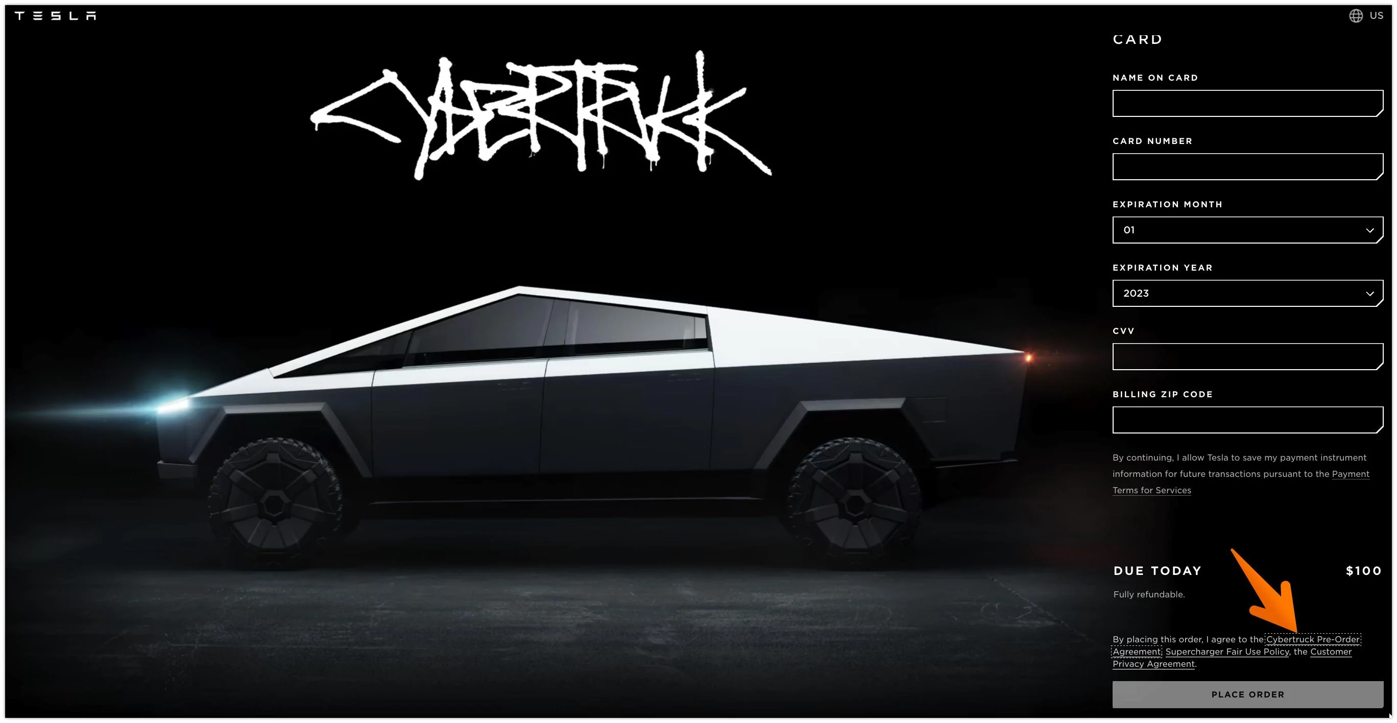 Tesla Cybertruck Cybertruck NO RESALE Restriction (1 Year) Spotted in Purchase Agreement Language Configurator | Tesla 2023-11-13 08-48-03