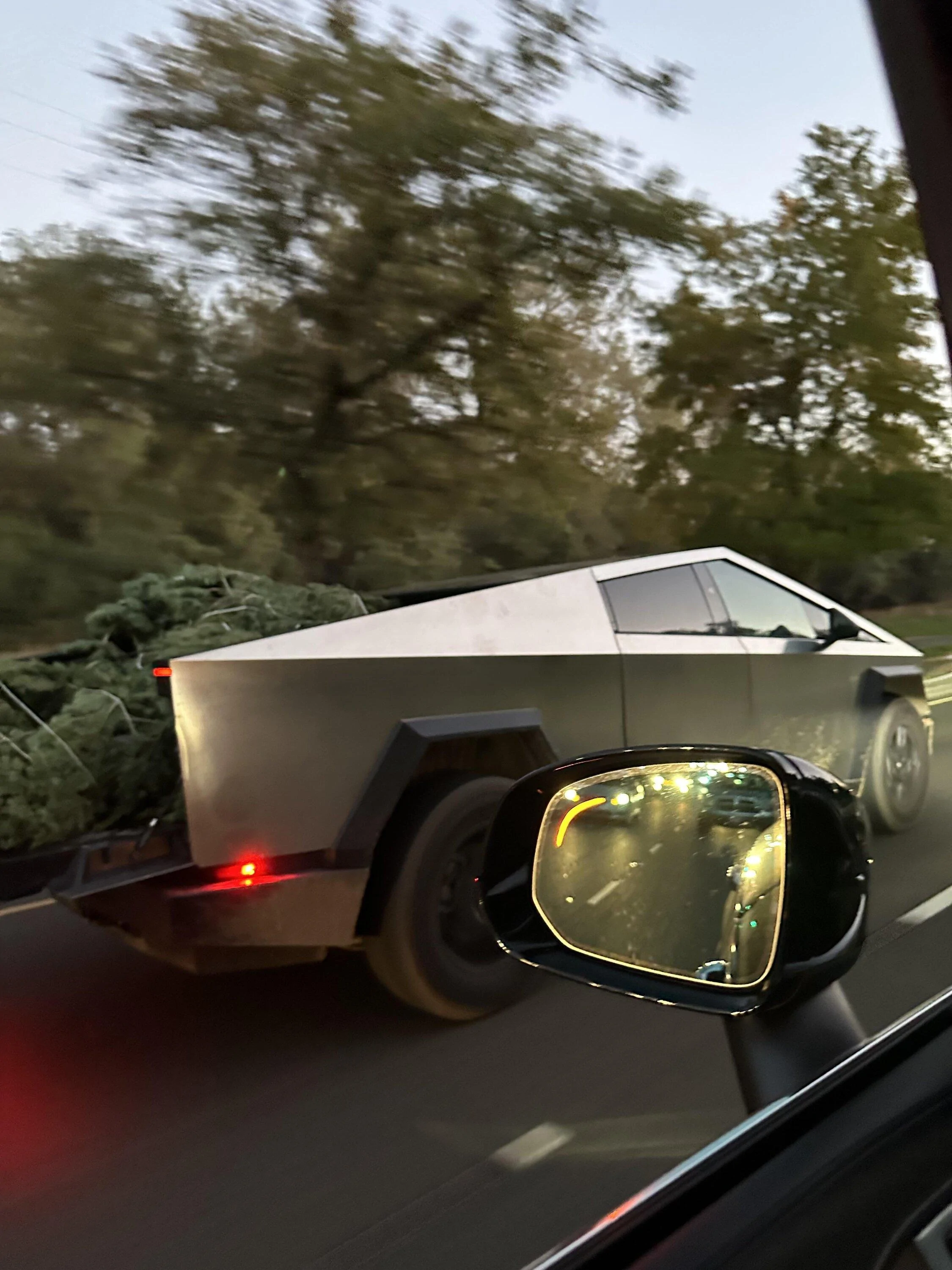 Tesla Cybertruck Cybertruck hauling BACT (Big Ass Christmas Tree) with tailgate down 🎄 ndeu4vjqzm0c1