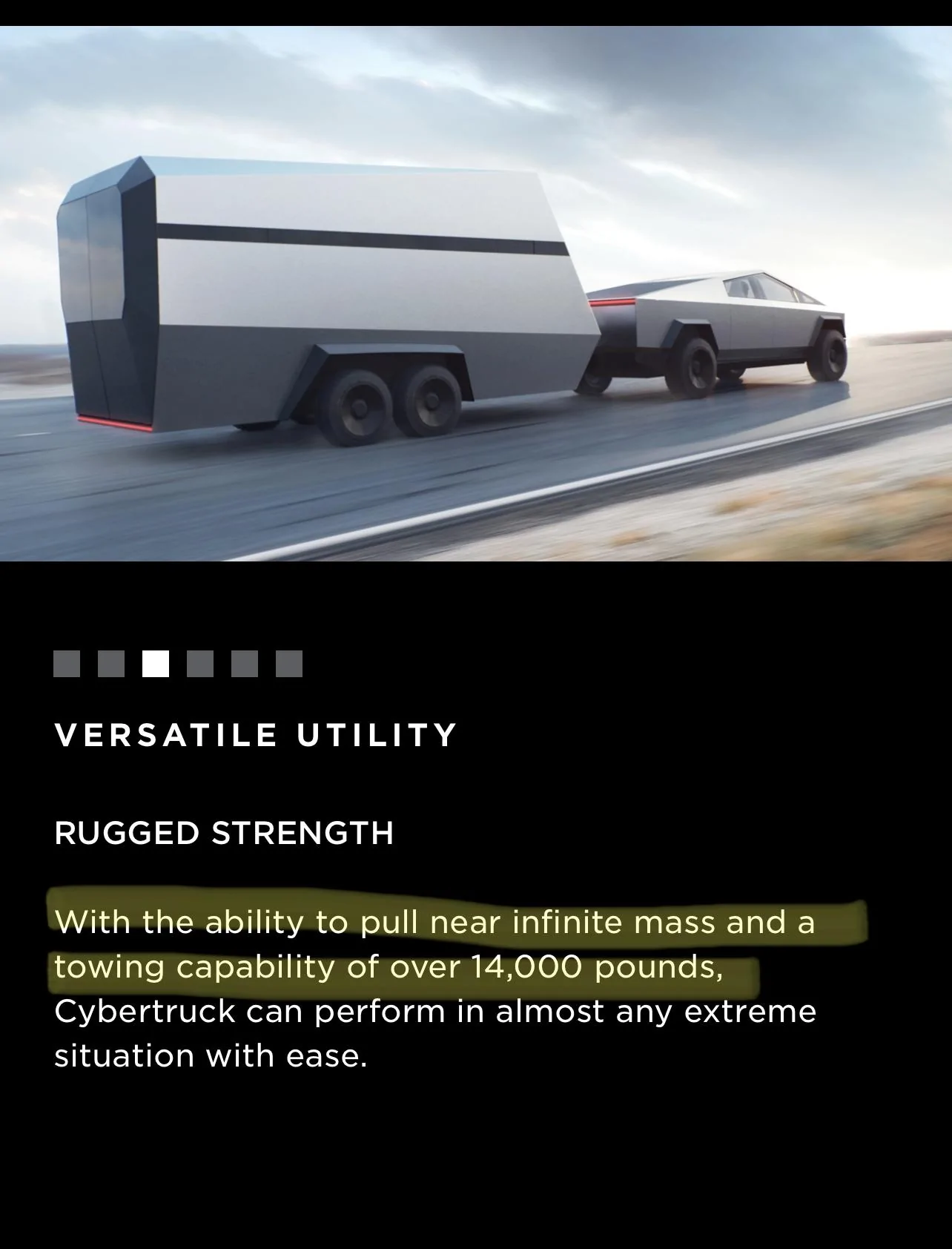 Tesla Cybertruck Confirmed: 11,000 lbs tow rating / 2,500 lbs payload capacity (official specs)! + Shatter-resistant glass 72F37D7C-A1E6-4F69-8A6E-702C322C3AC9