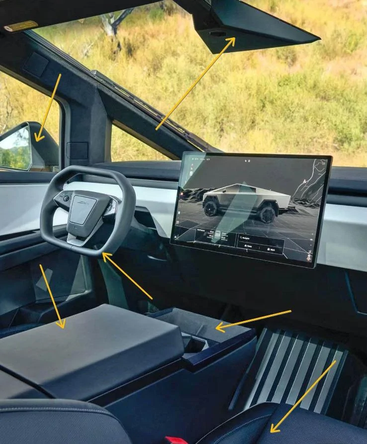 Tesla Cybertruck Best looks @ Cybertruck display menu controls / open frunk / dashboard-interior / glass roof d7Df9dj