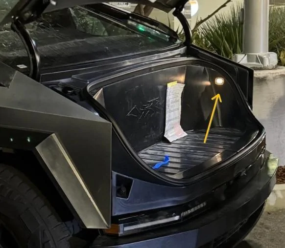 Tesla Cybertruck Frunk close button in action & location IZE3rzM
