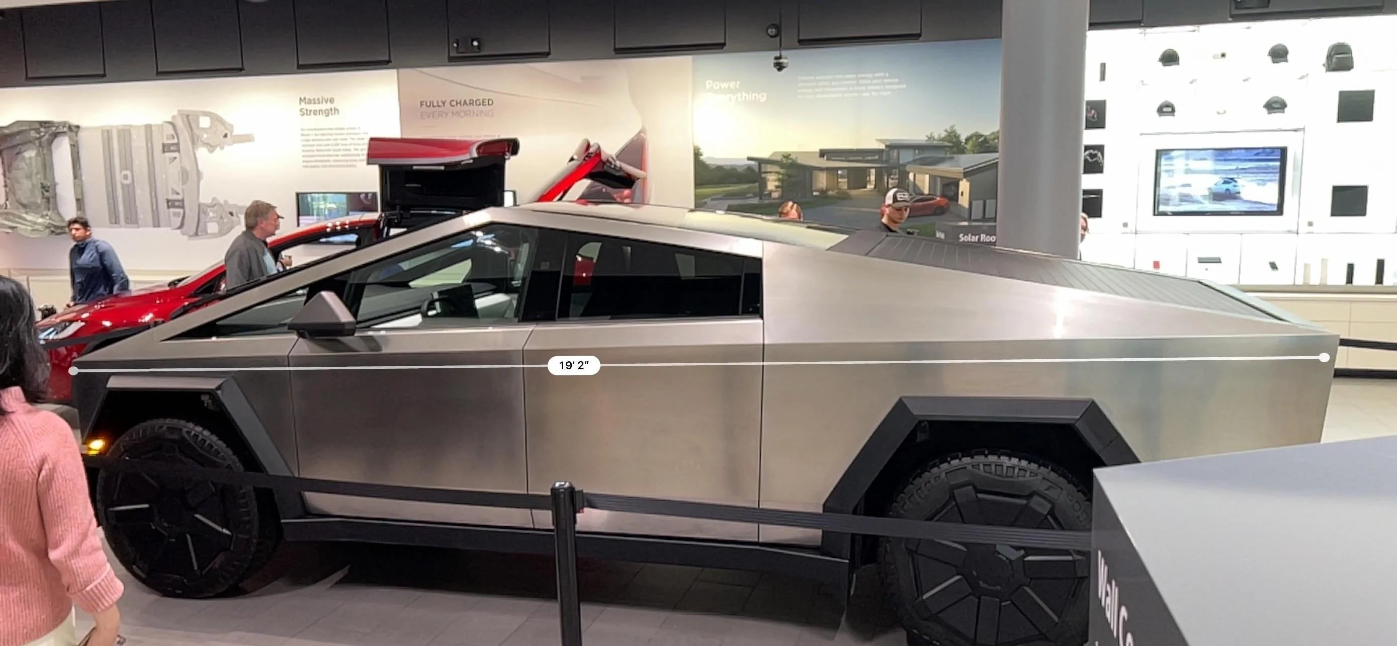 Tesla Cybertruck Cybertruck dimensions measured in real life -- at Santana Row Tesla store Cybertruck length dimension