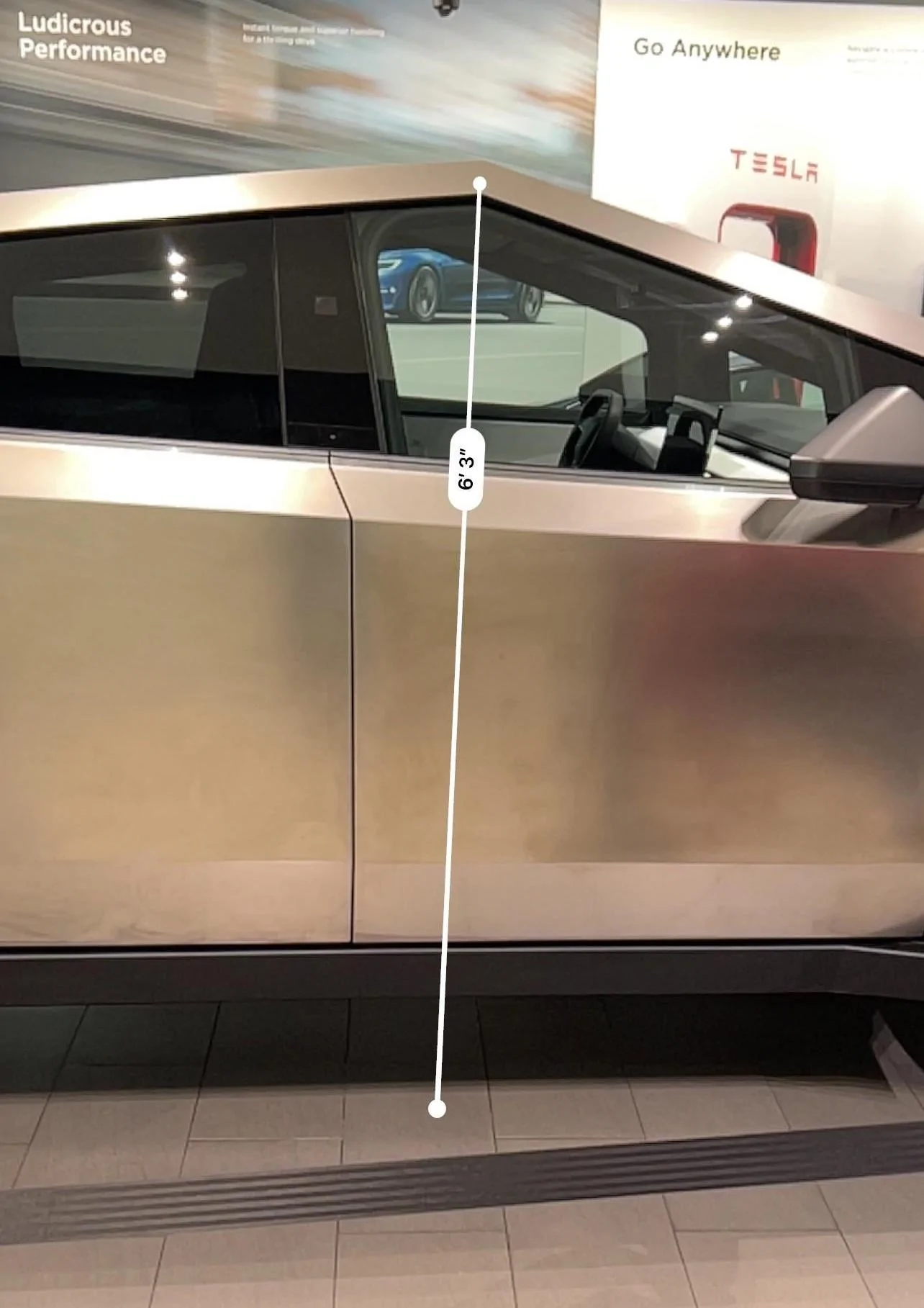 Tesla Cybertruck Cybertruck dimensions measured in real life -- at Santana Row Tesla store Cybertruck height dimension