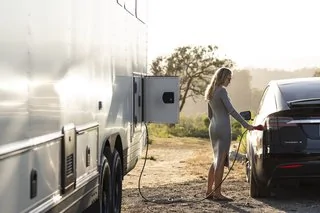 Tesla Cybertruck These Off-Grid, Luxury Travel Trailers Pack Enough Oomph to Power a Tesla Cybertruck 5-times-the-speed-of-the-standard-level-1-charging