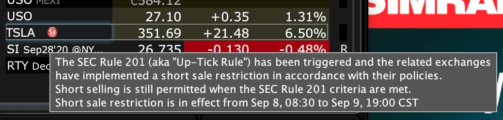 Tesla Cybertruck TSLA DOWN -39.45 Pre-market Screen Shot 2020-09-09 at 7.16.54 AM