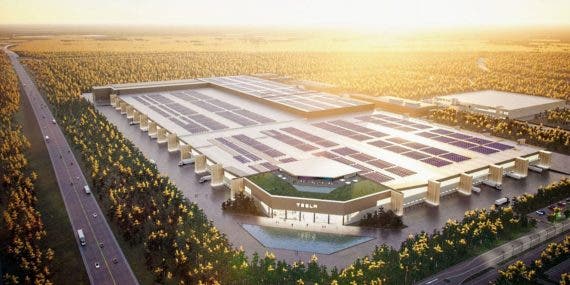 Tesla Cybertruck Elon Touts Radical Manufacturing Redesign. Tesla Awarded Metal Air Battery Patent factory-Berlin-Rendering-Tesla-Press-Image-570x285