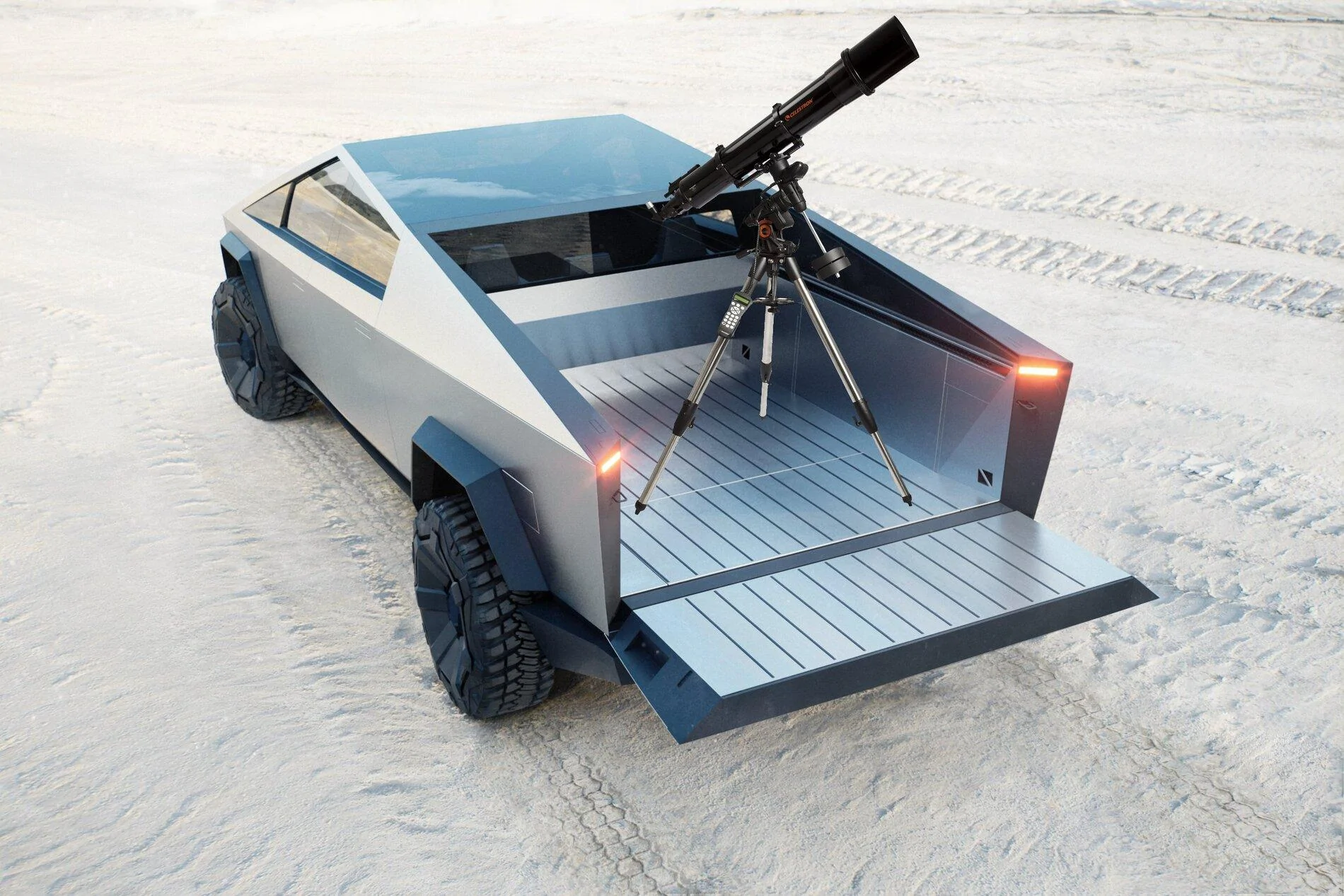 Tesla Cybertruck Musk says Cybertruck to get paintball machine gun mounted on bed rails?! teleinbed