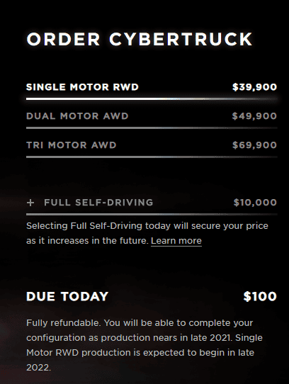 Tesla Cybertruck How do I know my FSD is locked in 1604002159529
