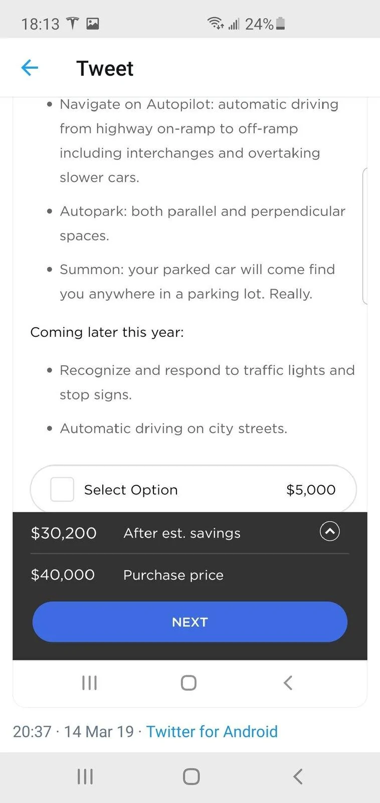 Tesla Cybertruck Anyone else have their FSD option now say $8k? Screenshot_20201030-181332_Twitter