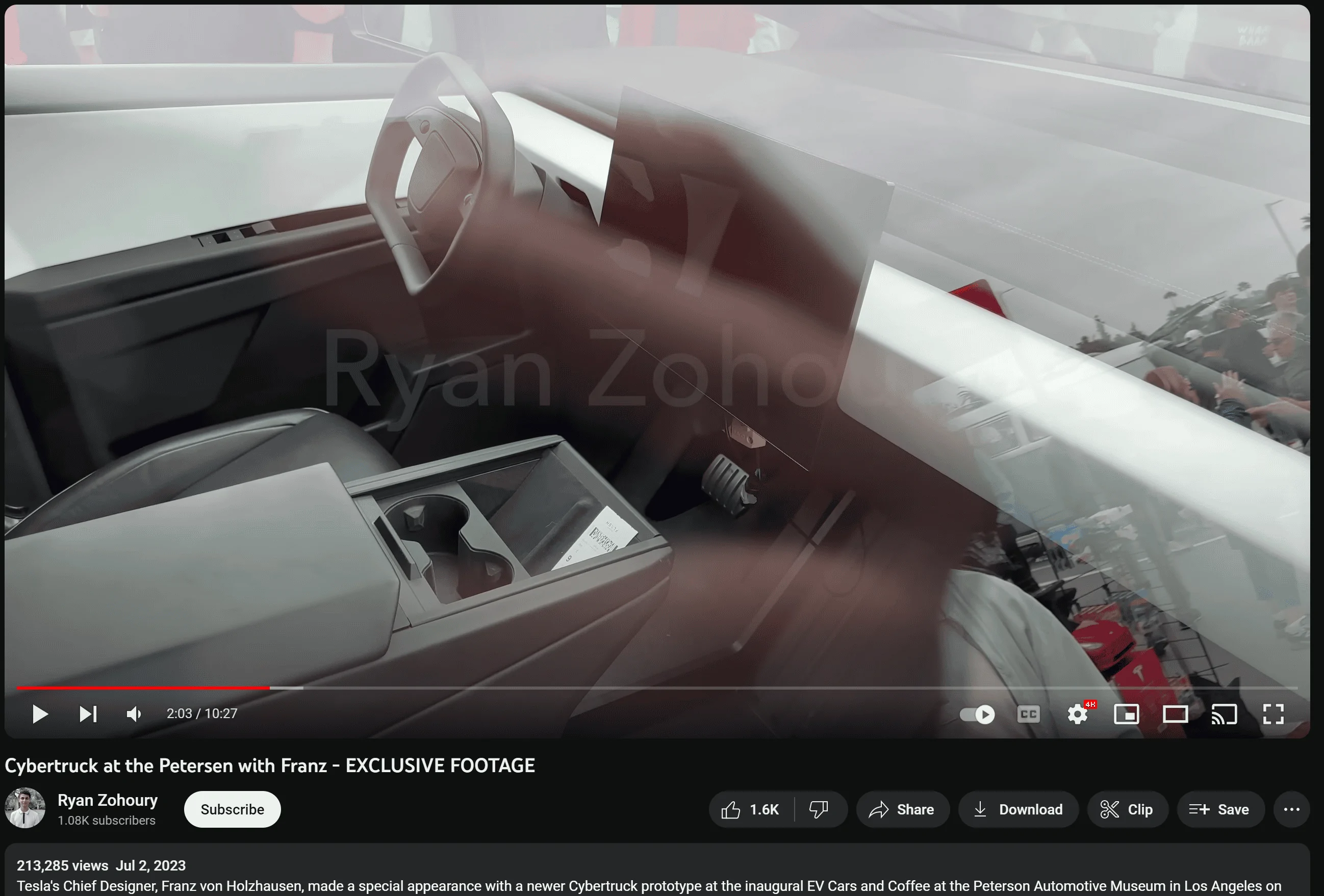 Tesla Cybertruck 265 mi range at 90% shown in demo Cybertruck driven by Marques Brownlee MKBHD Screenshot 2023-11-10 004400