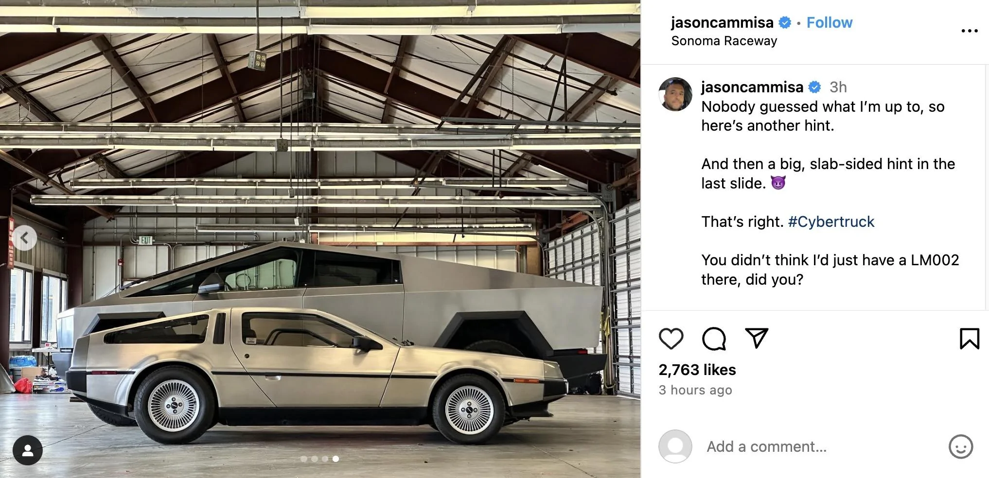 Tesla Cybertruck Jason Camissa has Cybertruck & DeLorean at Sonoma Raceway Track Jason Camissa Cybertruck DeLorean Sonoma Raceway Track 5
