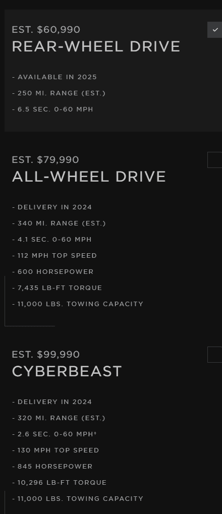 Tesla Cybertruck OFFICIAL 2024 Cybertruck Pricing, Specs, Mileage/Range, Dimensions, Weight, Info 1701377340890