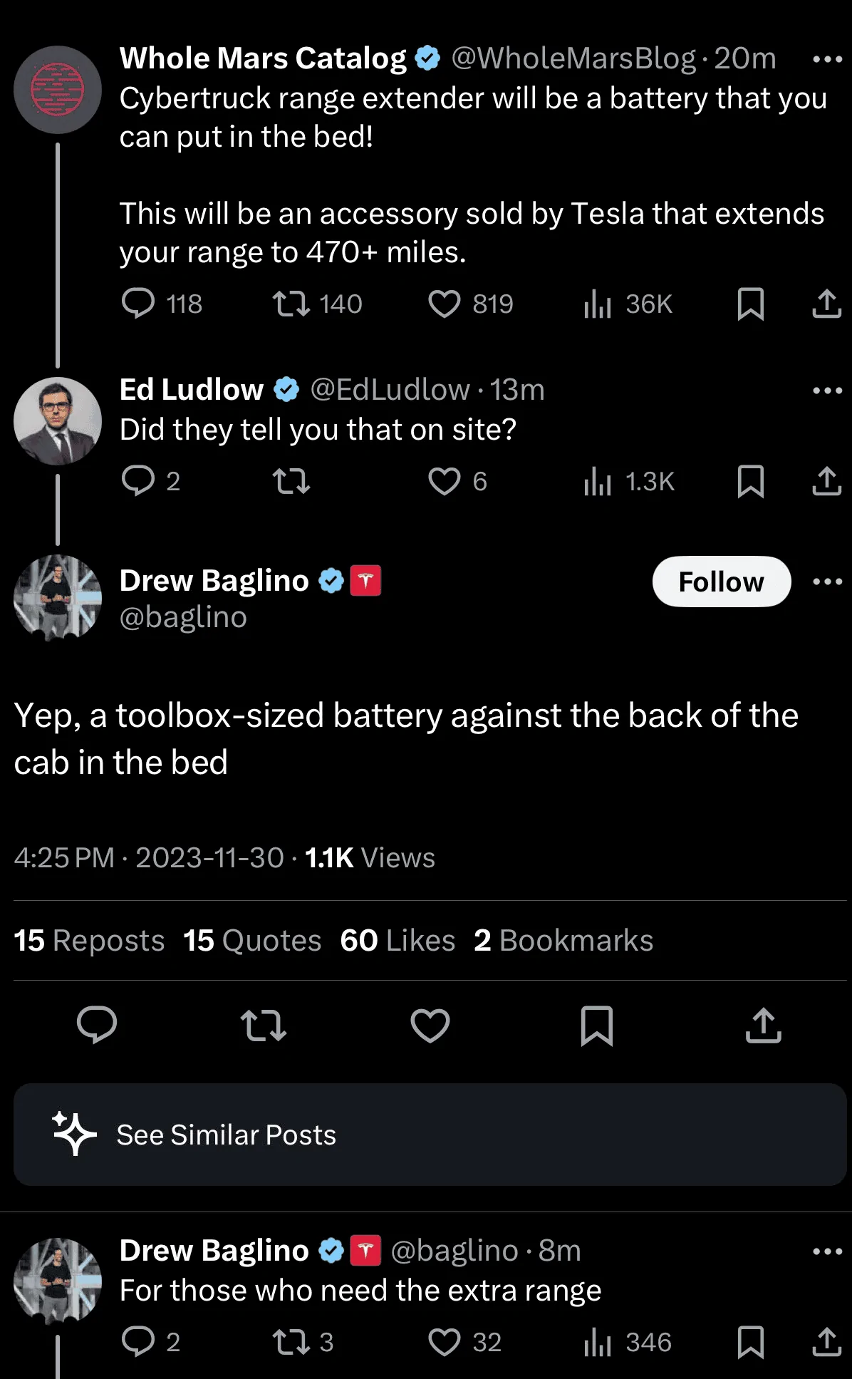 Tesla Cybertruck Range Extender Battery Pack increases range to 470+ miles and costs $16K 🔋 1701380999833