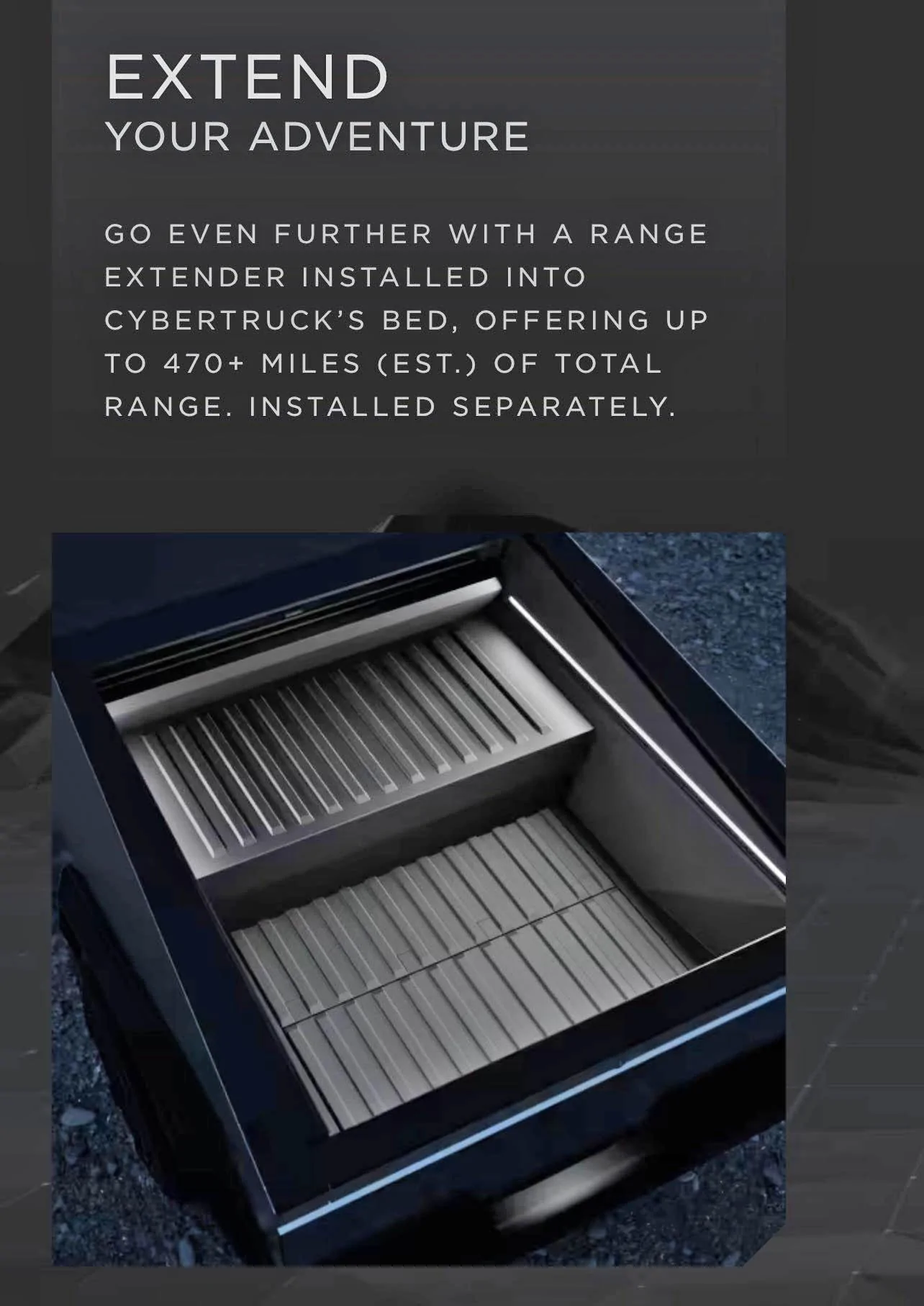 Tesla Cybertruck Range Extender Battery Pack increases range to 470+ miles and costs $16K 🔋 tesla cybertruck range extender in bed