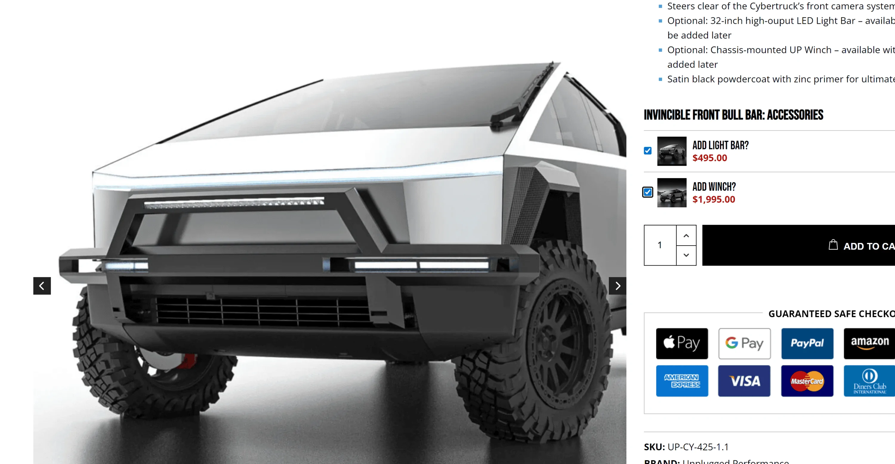 Tesla Cybertruck Unplugged Performance Cybertruck aftermarket accessories & parts (wheels, lift kit, wheels, bullbars, winch, lighting, racks & more) Screenshot 2023-12-01 200527