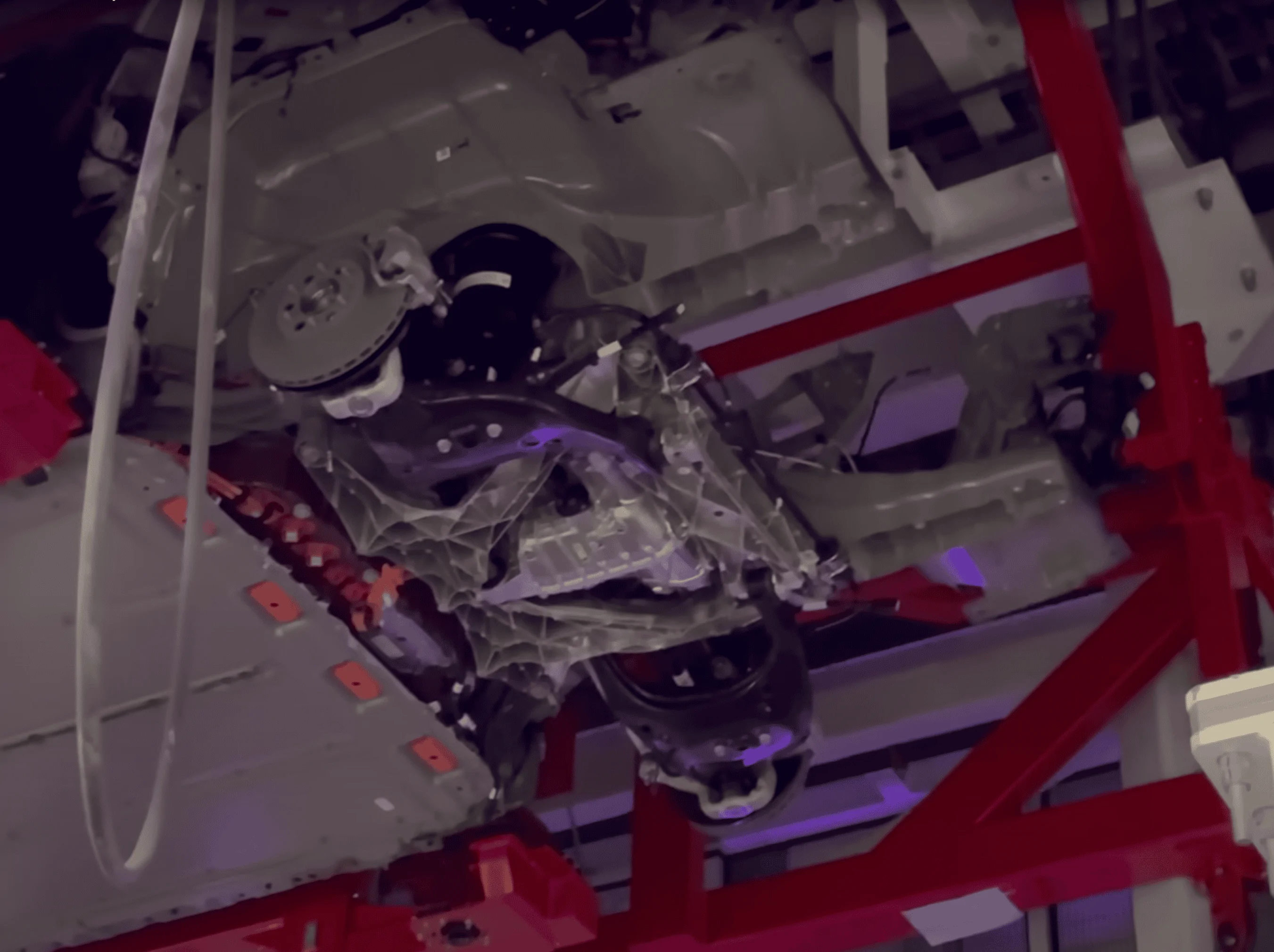 Tesla Cybertruck Out of Spec's factory tour video shows lots of Cybertruck details under the hood CT Rear Suspension under
