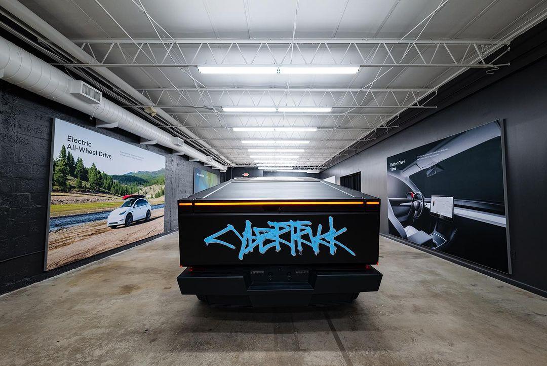 Tesla Cybertruck Cybertruck wrapped matte black for Art Basel Miami 2023 (video / pics) vinyl wrapped matte black cybertruck 2