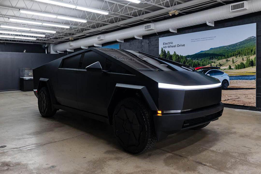Tesla Cybertruck Cybertruck wrapped matte black for Art Basel Miami 2023 (video / pics) vinyl wrapped matte black cybertruck 3