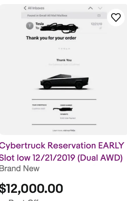 Tesla Cybertruck EBAY Reservations For Sales Screenshot 2023-12-08 at 3.52.54 PM