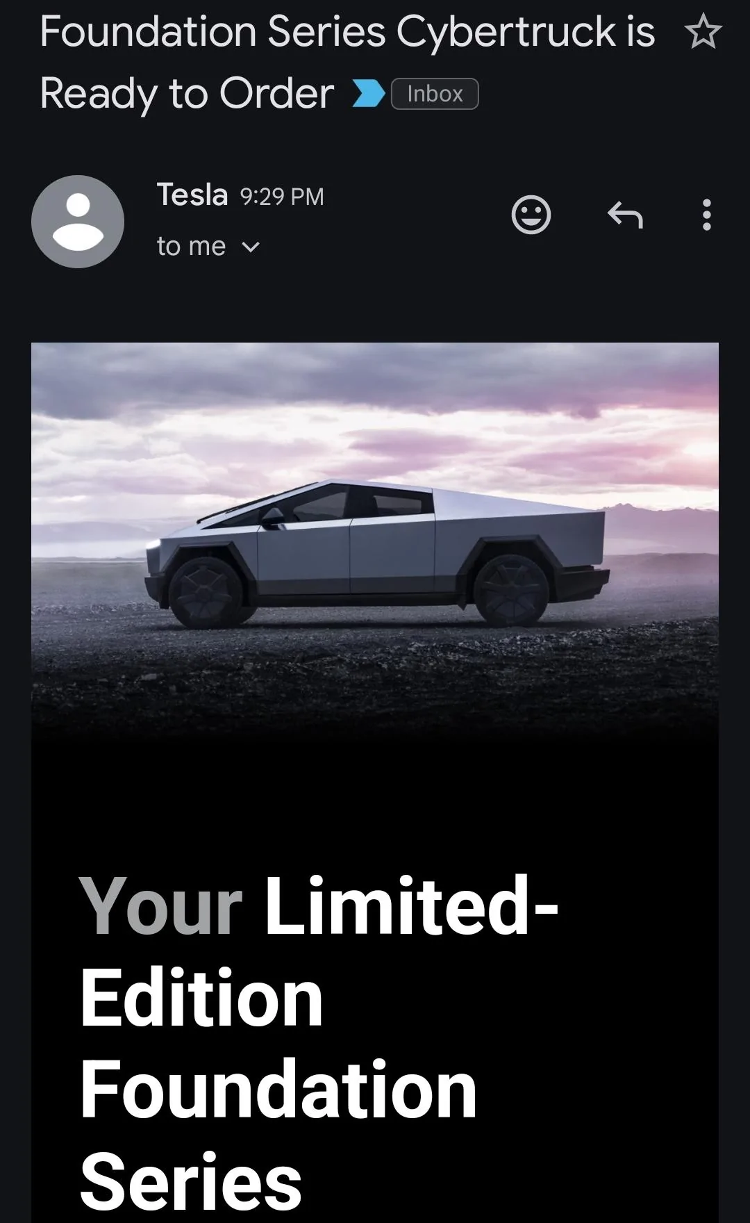 Tesla Cybertruck Just Ordered My Foundation Series Allocation! Post Your Invitations / Order Confirmations! 🙌 1000013085
