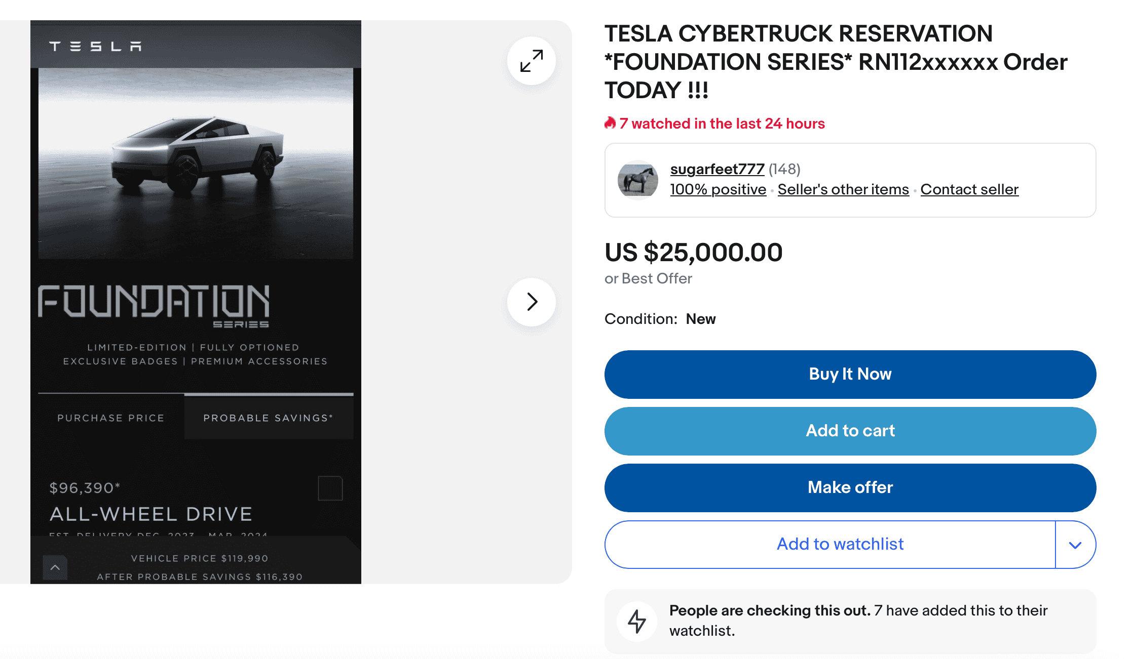 Tesla Cybertruck eBay Foundation Deliveries Going for 20K Screenshot 2023-12-10 at 1.19.23 PM