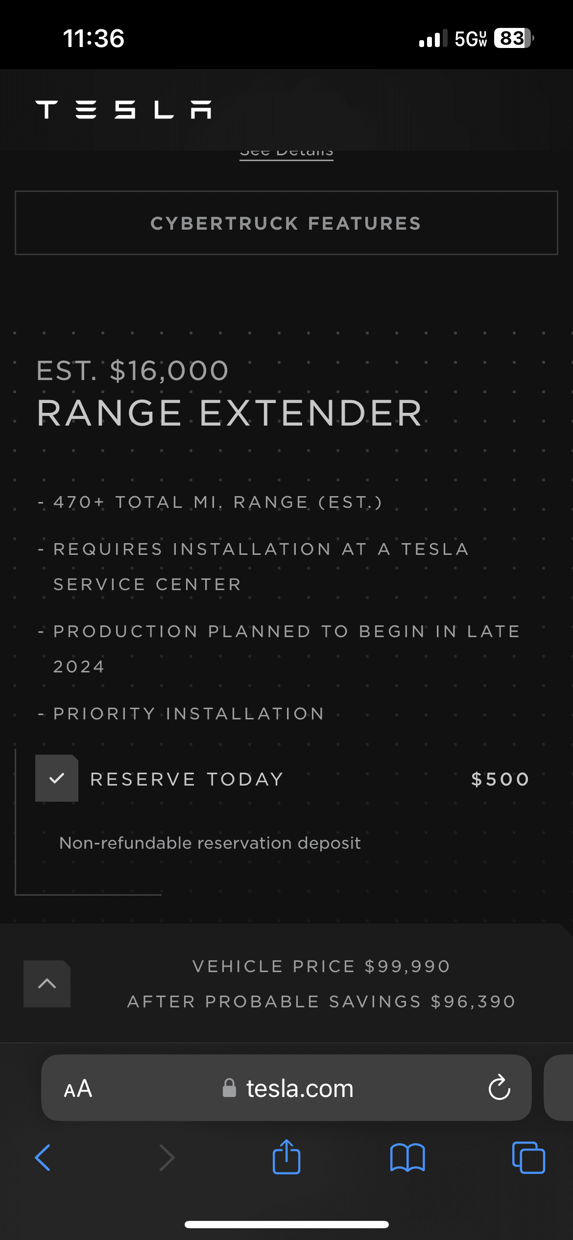 Tesla Cybertruck Reservation holders must now pay nonrefundable $1,000 "Early Access Deposit" to convert reservation into an Order (new as of 12/12/23) IMG_5792