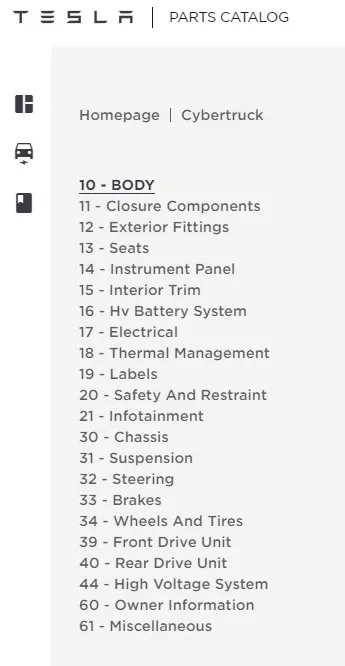 Tesla Cybertruck Cybertruck EPC parts catalog page is up! -- Part numbers # and schematics / diagrams of parts & components 4uu5VmW