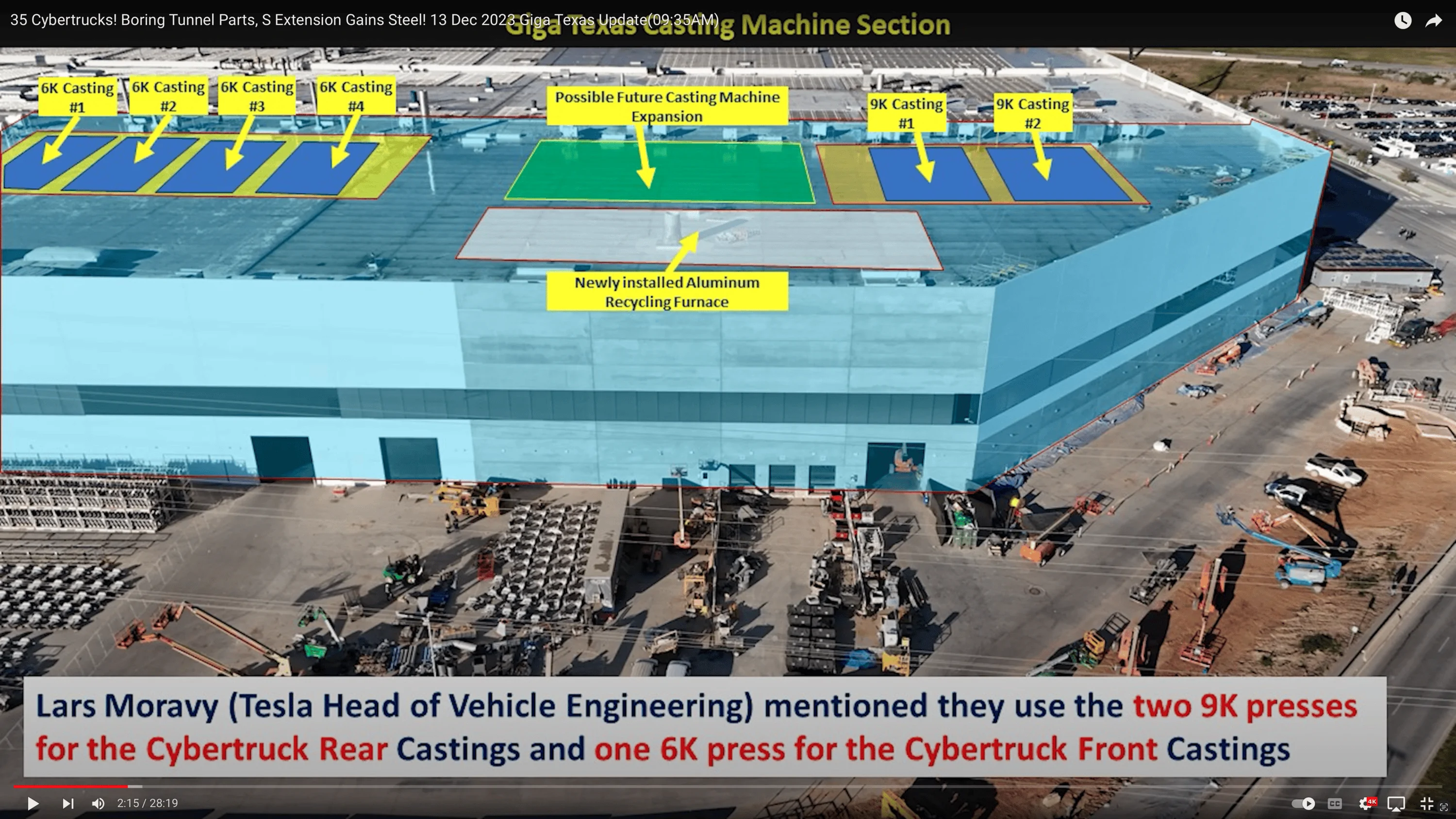 Tesla Cybertruck Cybertruck Tesla’s Head of Vehicle Engineering  info on Cybertruck Giga Castings and the Casting Machine Screenshot 2023-12-13 at 4.51.33 PM