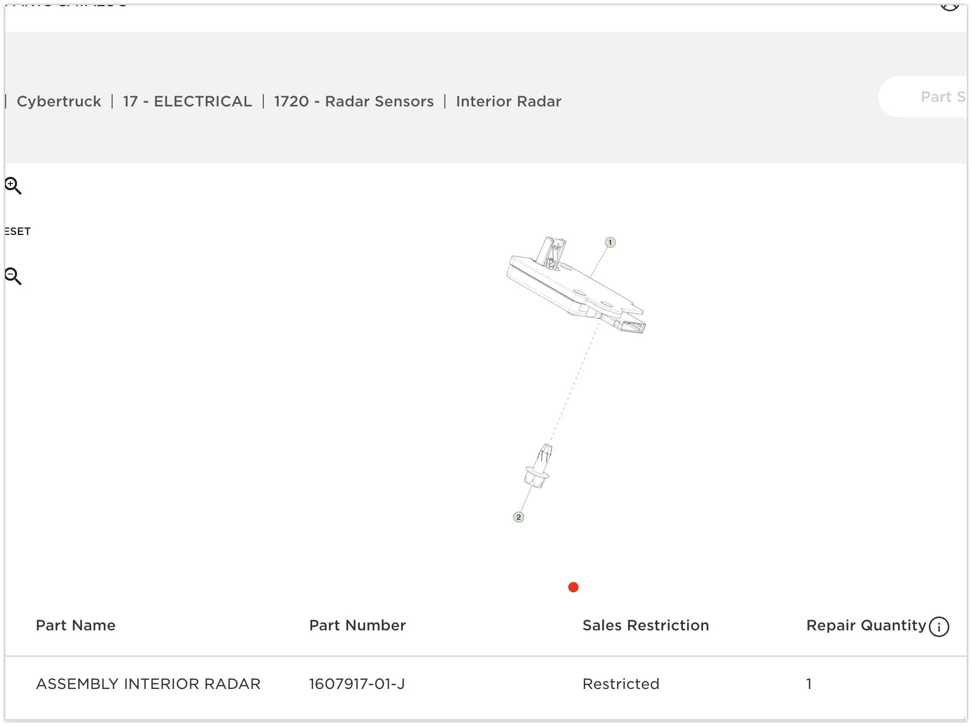 Tesla Cybertruck Cybertruck key components from parts catalog : Trailer Hitch Assembly, Frunk Safety Lock Switch, Rearview Mirror Radar