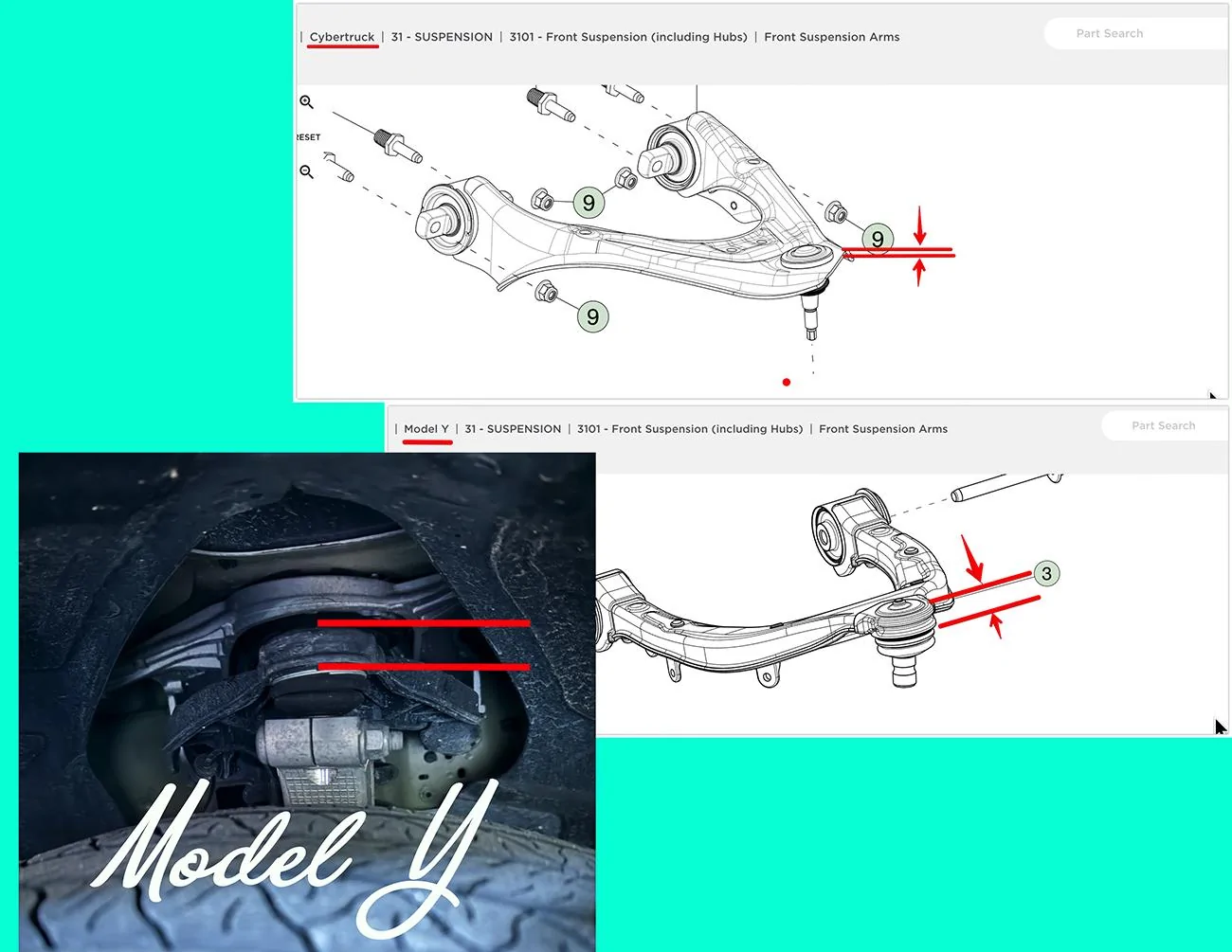 Tesla Cybertruck Cybertruck engineers bend upper control arm in testing Cybertruck vs Model Y upper arm sm