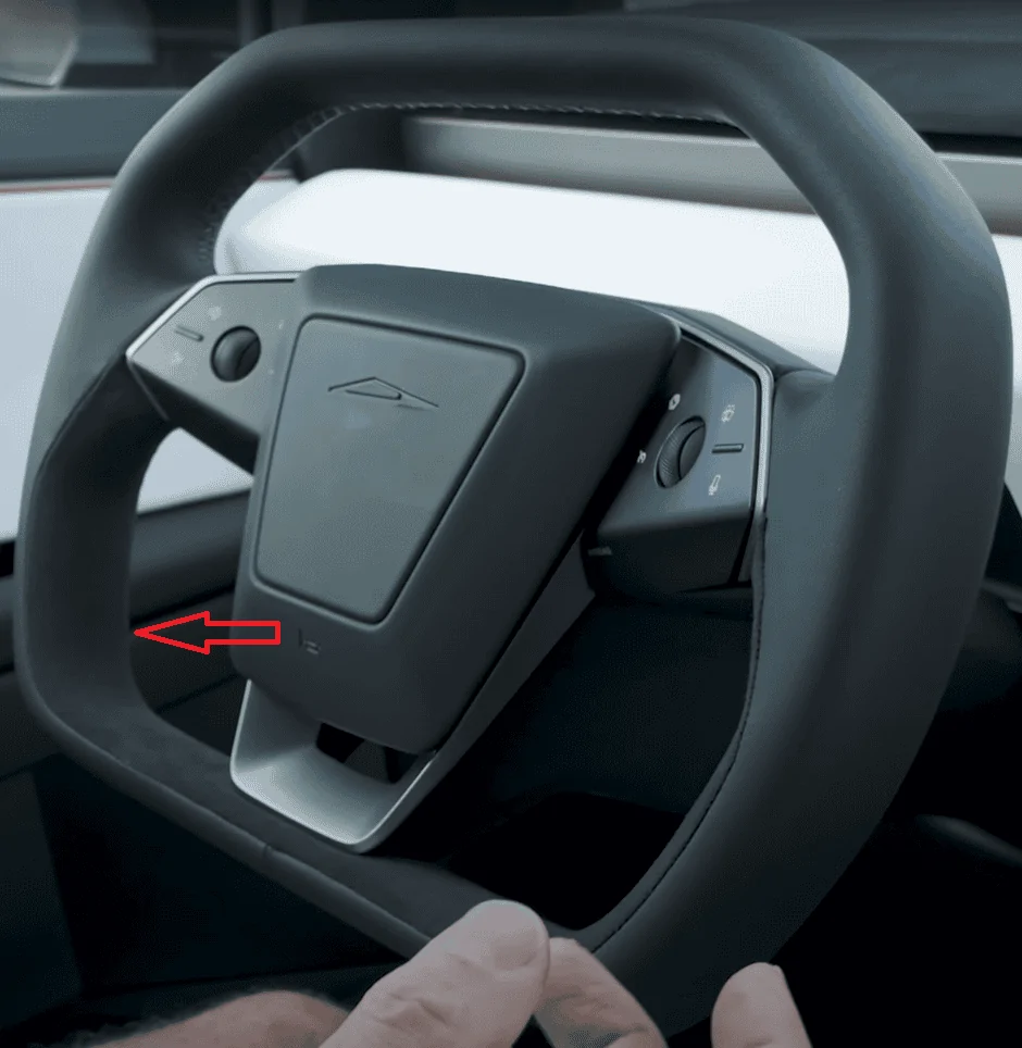 Tesla Cybertruck Sueded steering wheel discovered! Will be option for top two Cybertruck trims 1702653142080