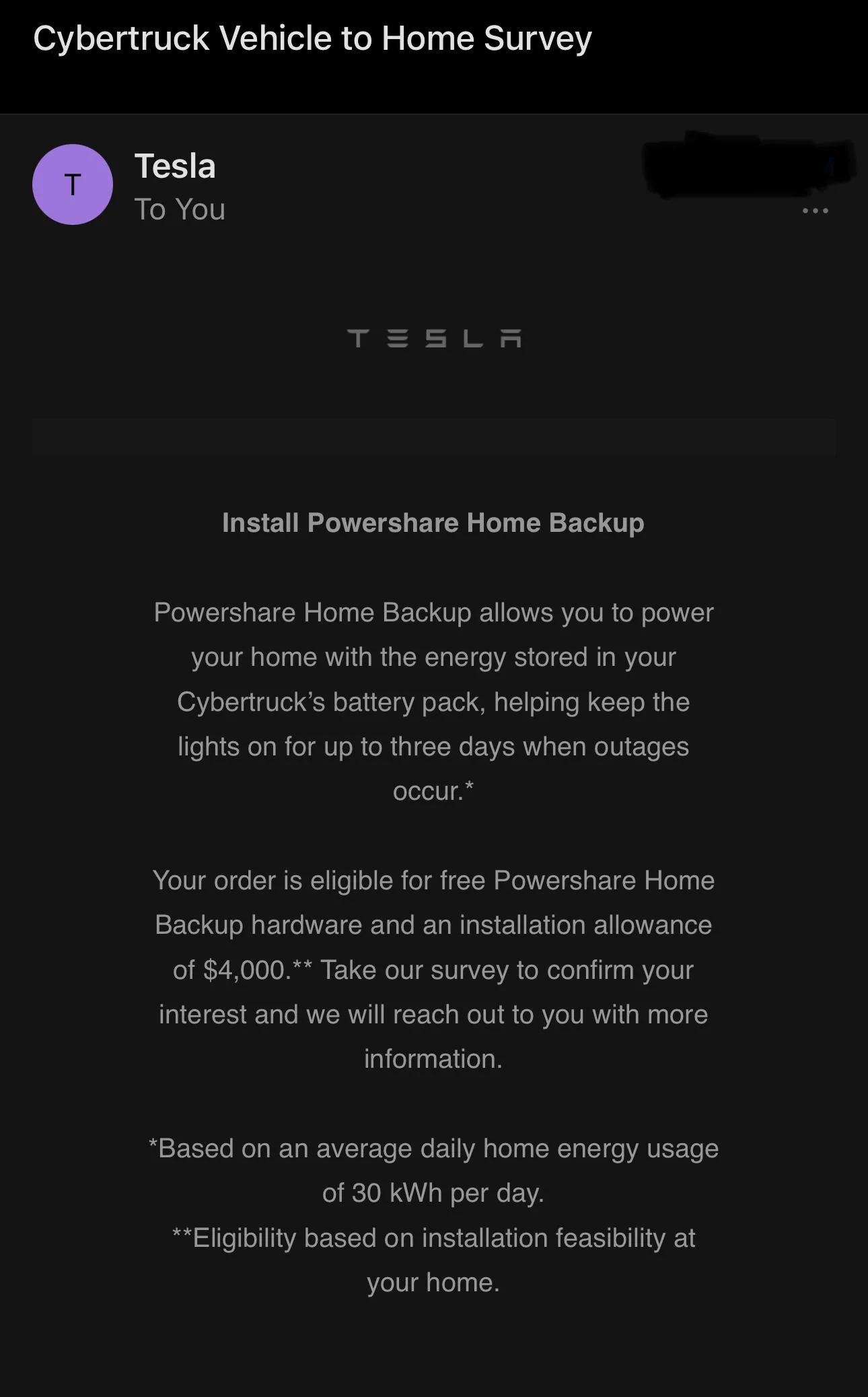 Tesla Cybertruck Cybertruck V2H (Vehicle to Home) Survey - “Install Powershare Home Backup” w/ $4000 install allowance for Cyberbeast Foundation (no credit for AWD) IMG_0309