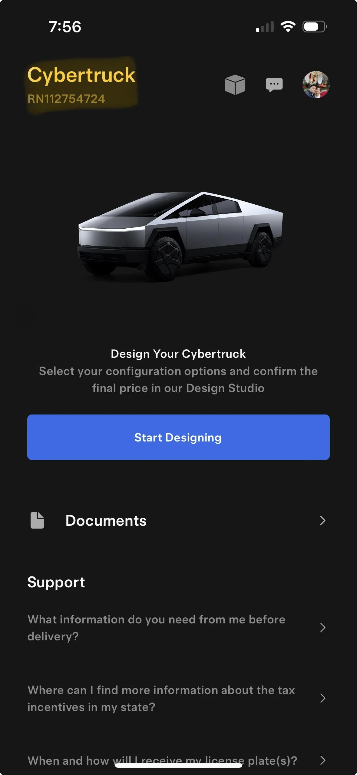 Tesla Cybertruck App Screenshots: once you've placed your Cybertruck order (not reservation) IMG_4545