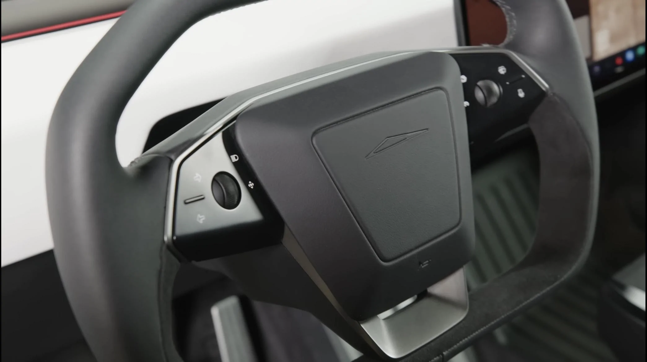 Tesla Cybertruck Sueded steering wheel discovered! Will be option for top two Cybertruck trims IMG_9201