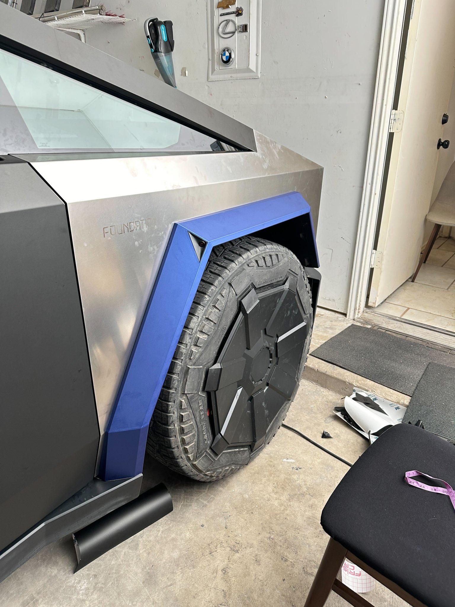 Tesla Cybertruck Color wrapped fender flares, carbon fiber wrapped mirrors & Pine Green Metallic body wrap 🤩 Cybertruck wrapped fender flares