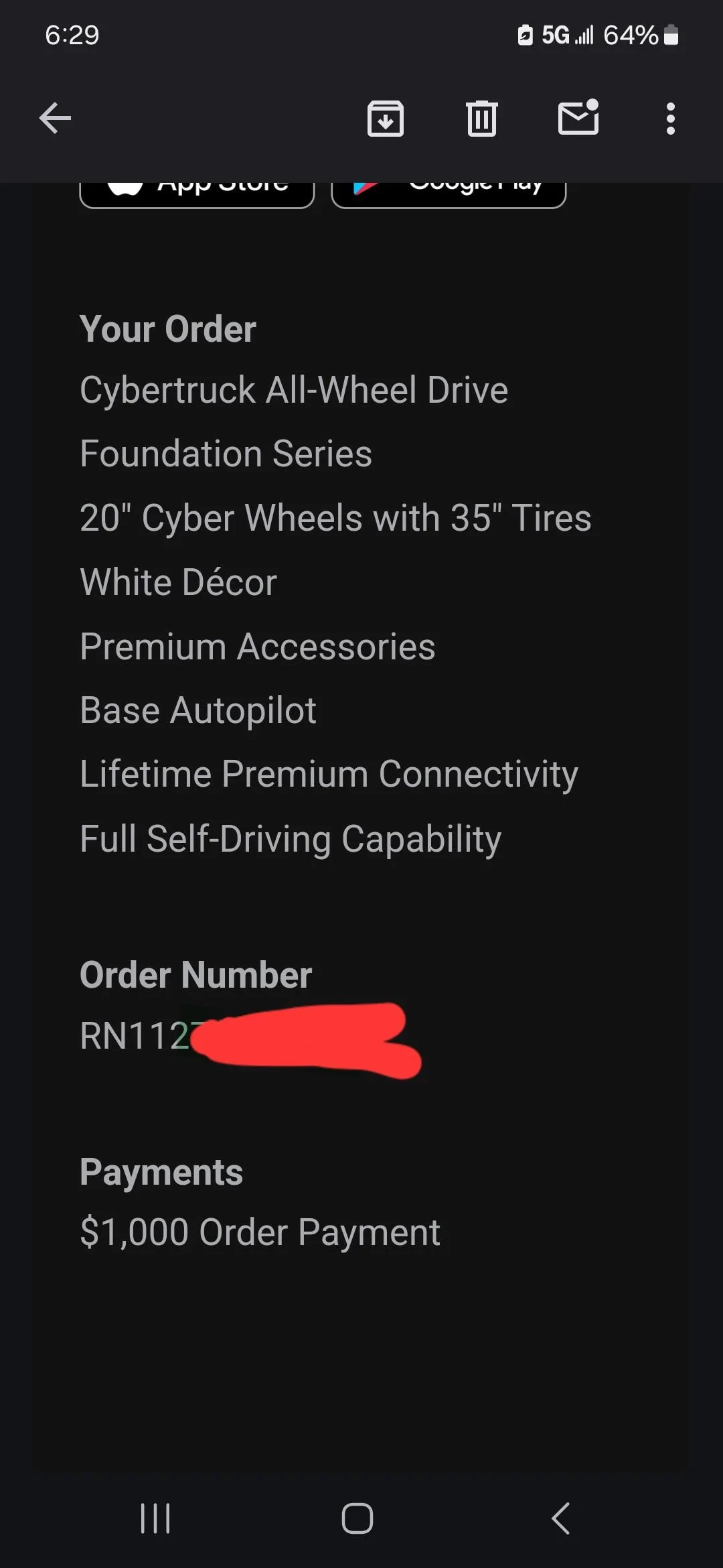 Tesla Cybertruck For sale. Just looking to get my deposit back Screenshot_20231221_182946_Gmail