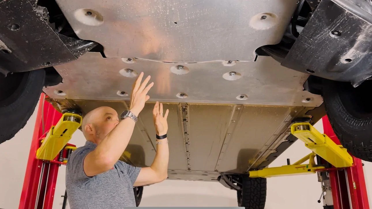 Tesla Cybertruck Dissecting a Cybertruck! Underbody, Chassis, Skid Plates Inspection & Walkthrough Cybertruck skid plates aluminum 2