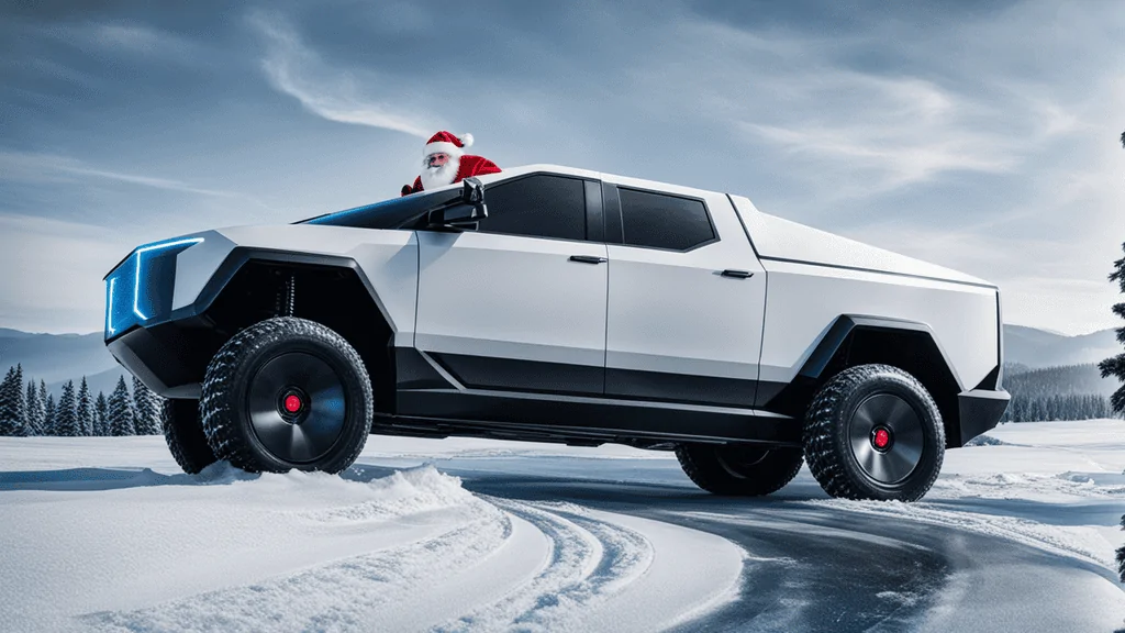 Tesla Cybertruck Happy Christmas !!!!!!!! 🤙 christmas-cybertruck-santa-driving-158128857