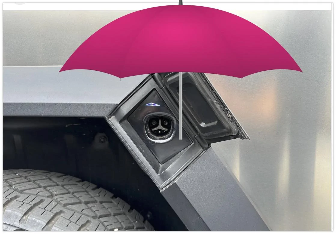 Tesla Cybertruck Water getting inside the charge port! charge umbrella