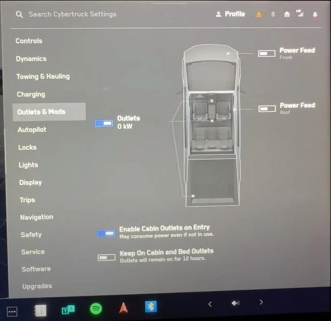 Tesla Cybertruck Frunk Auxiliary Power Tap / Power Feed Specs (48V and 400W) 05) Outlets & Mods - Cybertruck Controls_ Our First Look at Tesla Cybertruck Center Screen Co