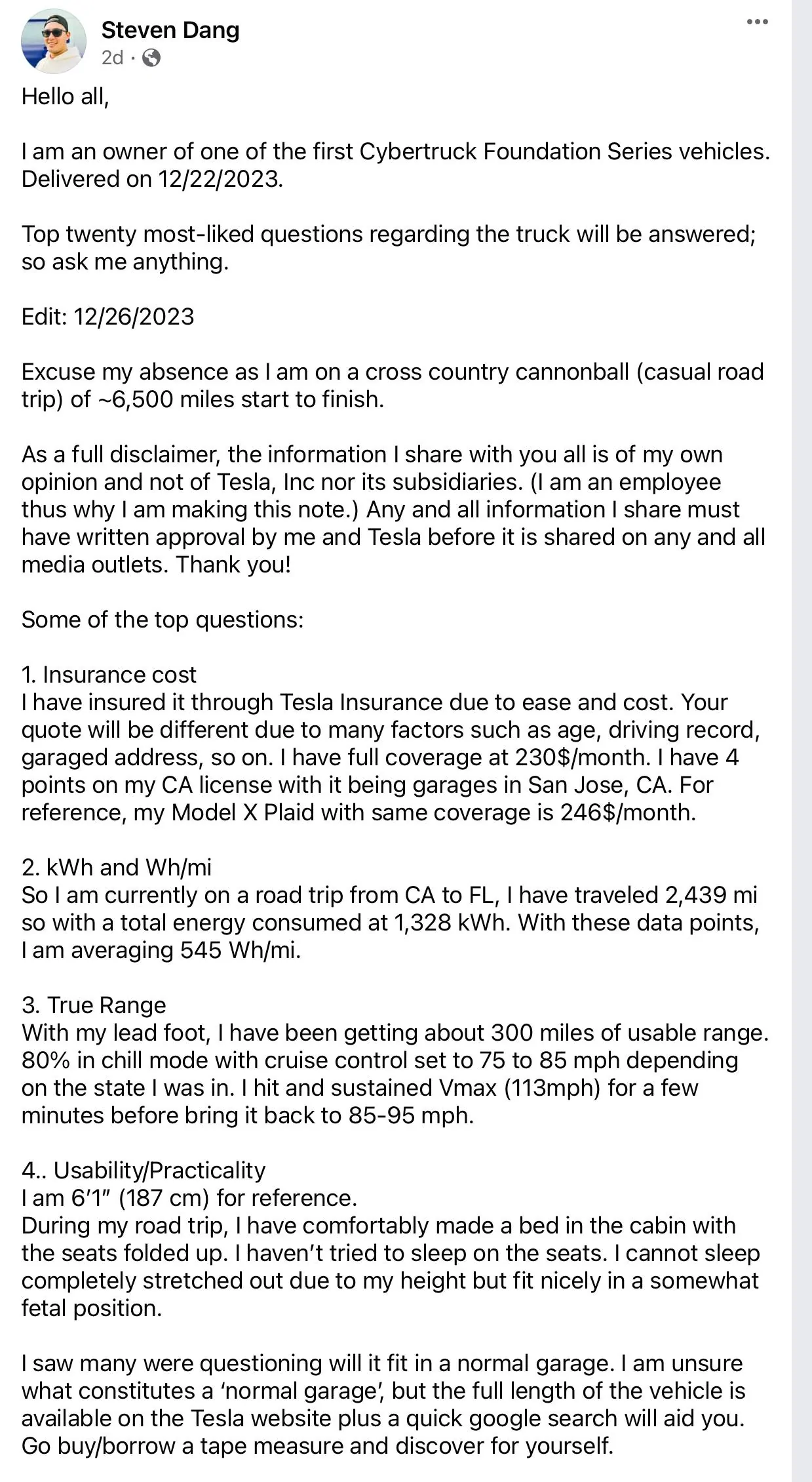 Tesla Cybertruck Cybertruck owner doing a Cannonball Run style trip and answering questions IMG_1605