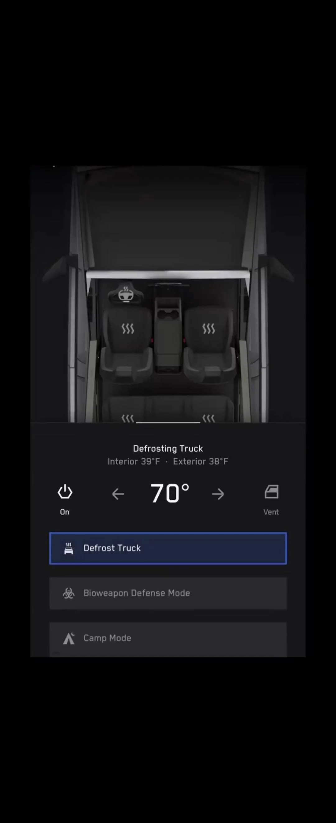 Tesla Cybertruck Camp Mode -- heated bed / vault? Screenshot_20231229_095526_X