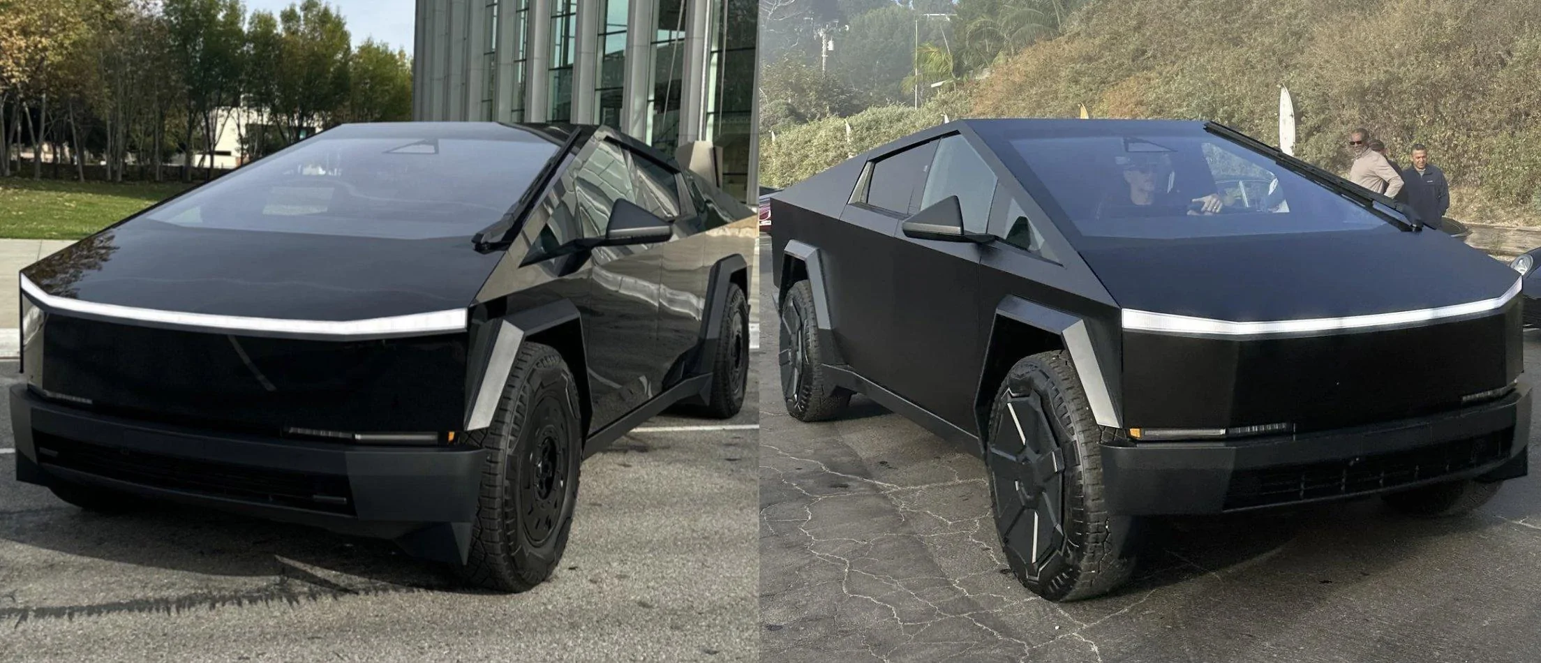 Tesla Cybertruck GLOSS BLACK Cybertruck completed - first look video gloss black vs matte black cybertruck